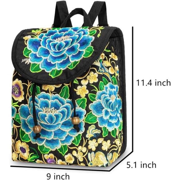 Vintage Embroidered Women Backpacks BohoBackpack Purse Ethnic Travel ShoulderBag - Picture 2 of 6